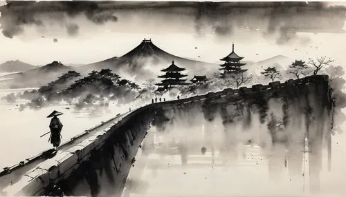 wudang,baishi,yiping,qingming,mengzi,haiping,wenhao,yunnan,wenzhao,yonghao,shaoming,ink painting,japanese art,lijiang,yunlong,emei,xinglong,great wall,zhuangzi,guilin,Illustration,Paper based,Paper Based 30