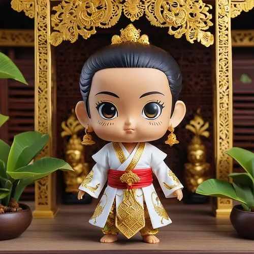 Create a 3D image of a male nendoroid figure with the following details: 3D printed clothes as accessories, using Thermoplastic Polyurethane (TPU) Fabric material. The shirt has 3 circular buttons mad