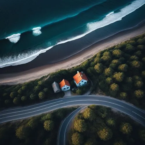 pacific coastline,coastal road,aerial landscape,uluwatu,byron bay,aerial view of beach,new zealand,dunes house,cliffs ocean,coastline,lonely house,ocean view,new south wales,aerial photography,beach house,coastal protection,north island,great ocean road,the coast,seaside country,Photography,Documentary Photography,Documentary Photography 27