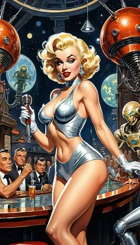 barbarella,barmaid,bartender,barmaids,retro diner,bartending,radebaugh,atomic age,mercurys,bartenders,bombshells,emshwiller,soda fountain,cigarette girl,barkeeper,spaceland,saucers,barkeep,dazzler,pinball,Illustration,American Style,American Style 13