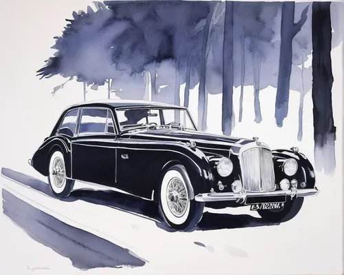 jaguar mark 1,jaguar mark 2,jaguar s-type,bentley s1,jaguar mark ix,rolls-royce silver dawn,rolls-royce silver cloud,bentley brooklands,jaguar mark vii,bentley s2,rover 10,jaguar mark x,daimler 250,saab 96,daimler sovereign,wolseley 4/44,mercedes-benz 770,bmw 328,rolls-royce silver shadow,mercedes-benz w212,Art,Artistic Painting,Artistic Painting 24