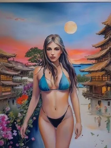 chinese art,asian vision,oriental painting,asian woman,world digital painting,fantasy art,japanese art,asia,oriental princess,oriental girl,art painting,chinese background,oil painting on canvas,landscape background,fantasy picture,asian culture,kim,japanese woman,fantasy woman,japanese background,Illustration,Paper based,Paper Based 04