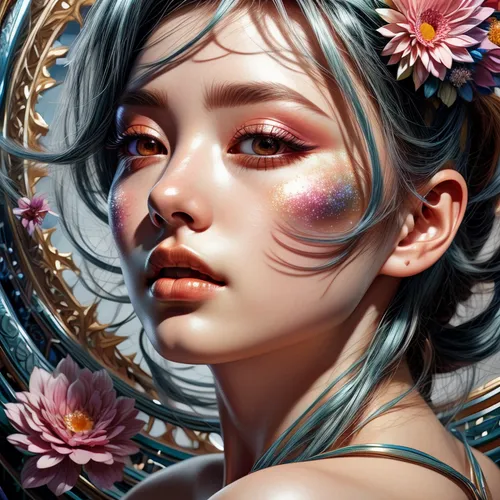 fantasy portrait,flower fairy,faery,mystical portrait of a girl,faerie,fae,digital painting,flora,girl in flowers,wreath of flowers,fantasy art,flower painting,girl in a wreath,blooming wreath,kahila garland-lily,world digital painting,elven flower,little girl fairy,digital art,girl portrait