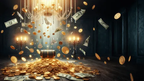 chandelier,money rain,dandelion hall,visual effect lighting,luxury decay,candlelights,games of light,windfall,abundance,fairy lanterns,crown render,divination,digital compositing,golden rain,illumination,debt spell,angel lanterns,render,gold castle,luminous garland