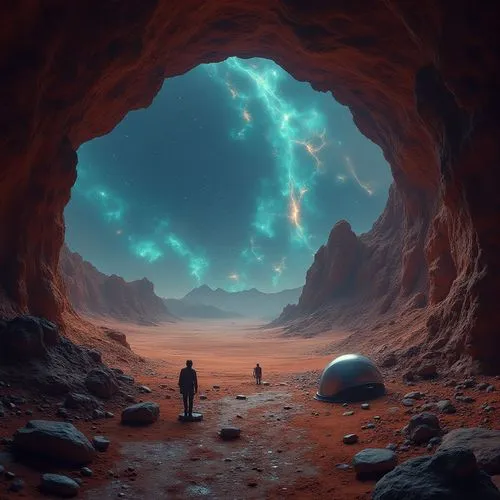 blue cave,alien world,alien planet,explorers,blue caves,futuristic landscape,Photography,General,Realistic