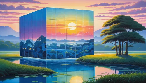 cube love,cube background,cube house,ball cube,mirror house,cube,water cube,futuristic landscape,cube sea,cube surface,cubes,utopian,magic cube,fractals art,cubic,morning illusion,parallel worlds,3d fantasy,cubic house,pixel cube,Illustration,Japanese style,Japanese Style 20