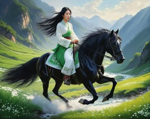 mulan,kunqu,rongfeng,mongolian girl,yi sun sin,andalusians,zhuan,inner mongolian beauty,qilin,xueliang,epona,qianfei,jingqian,fingon,seimei,horseback,hanxiong,cheval,namangan,andalusian,Conceptual Art,Fantasy,Fantasy 12