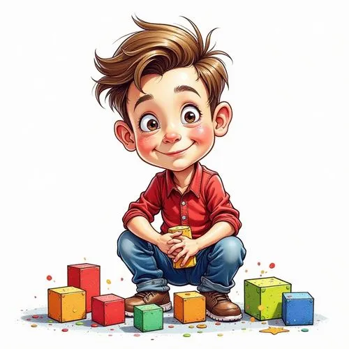 kids illustration,cute cartoon image,toy blocks,cute cartoon character,children's background,magic cube