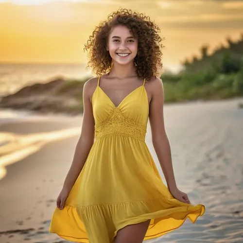 beach background,yellow jumpsuit,yellow background,yellow,girl on the dune,a girl in a dress,Photography,General,Realistic