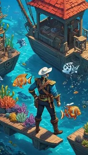 game illustration,pirate treasure,aquaculture,fishing village,fish-surgeon,types of fishing,fish supply,fishing float,fishing classes,fish market,sea scouts,aquarium,fisherman,underwater background,fishmonger,casting (fishing),coral reef,nautical banner,raft guide,big-game fishing,Unique,3D,Isometric