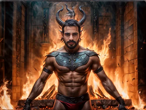 minotaur,devil,daemon,faun,fire devil,pagan,satan,dark elf,horned,poseidon god face,poseidon,trioceros,fire background,lucifer,fantasy art,male elf,photoshop manipulation,the devil,fantasy warrior,fan