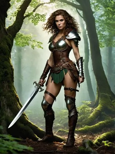 female warrior,warrior woman,swordswoman,huntress,celtic queen,fantasy warrior,background ivy,heroic fantasy,bow and arrows,fantasy woman,strong woman,strong women,barbarian,fantasy picture,celtic woman,digital compositing,wind warrior,awesome arrow,the enchantress,longbow,Illustration,American Style,American Style 05