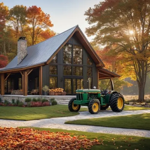 farm tractor,farmstead,fall landscape,john deere,deere,new england style house,barnhouse,farm house,autumn camper,tractor,country cottage,farmstand,field barn,autumn chores,country estate,rural style,log home,country house,red barn,country style,Conceptual Art,Fantasy,Fantasy 09