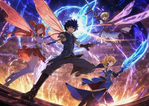 fairy tail,dragon slayers,violet evergarden,the three magi,cg artwork,nine-tailed,magi,anime 3d,dragon slayer,world end,explosion,celestial event,summoner,dragon fire,howl,explosion destroy,lancers,anime cartoon,flying sparks,wiz,Illustration,Realistic Fantasy,Realistic Fantasy 02