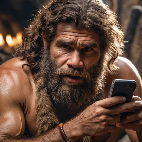 caveman with a cell phone,neanderthal,neanderthals,cave man,caveman,biblical narrative characters,stone age,paleolithic,social media addiction,ancient people,smartphone,neo-stone age,prehistory,human 