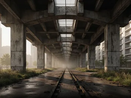 overpass,scampia,cryengine,underpass,underpasses,post-apocalyptic landscape,industrial landscape,abandoned train station,urban landscape,sweeping viaduct,railtrack,post apocalyptic,industrial ruin,northrail,railroad track,railroad,railroad line,trestle,overbridge,rail way