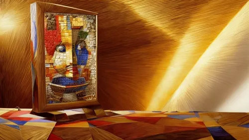 cajon microphone,mosaic glass,parabolic mirror,panoramical,dubai frame,the pillar of light,tutankhamen,perfume bottles,tutankhamun,tabernacle,tardis,vitrine,perfume bottle,wood mirror,kaleidoscope art,the annunciation,room divider,wooden cubes,column of dice,cube surface