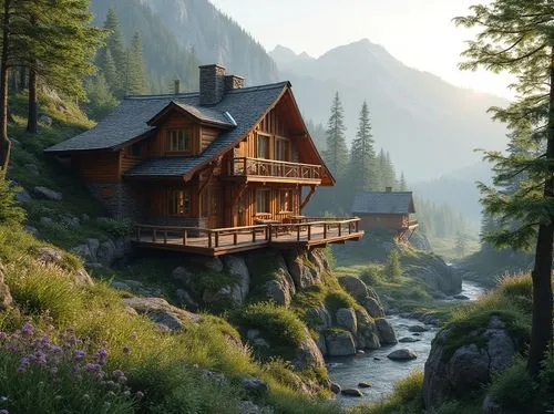 house in mountains,house in the mountains,the cabin in the mountains,house in the forest,summer cottage,log home,house with lake,beautiful home,forest house,mountain huts,wooden house,house by the water,home landscape,log cabin,small cabin,cottage,dreamhouse,mountain hut,mountain settlement,tree house,Photography,General,Realistic