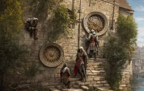 hanging elves,guards of the canyon,tower fall,hanged man,assassins,hangman's bridge,medieval,el arco,elves flight,hanged,city gate,devil wall,men climber,old wall,hall of the fallen,hanging houses,cit