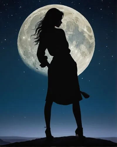 scotswoman,woman silhouette,highlander,moonwalker,moondance,moonstruck,Illustration,Realistic Fantasy,Realistic Fantasy 07