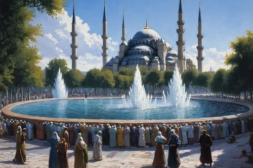 blue mosque,sultan ahmed mosque,sultan ahmet mosque,constantinople,sultanahmet,grand mosque,fountain of friendship of peoples,mosques,big mosque,city mosque,city fountain,fountain of the moor,alabaster mosque,moor fountain,istanbul city,fountains,hagia sophia mosque,star mosque,istanbul,ayasofya,Illustration,Retro,Retro 14