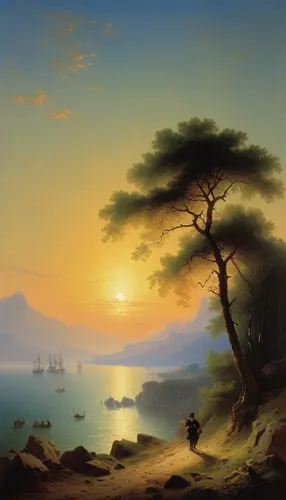 Ivan Aivazovsky Wide Landscape, Canvas, Ivan Aivazovsky, kanvas tablo, canvas print sales,coastal landscape,landscape with sea,sea landscape,an island far away landscape,landscape background,beach lan