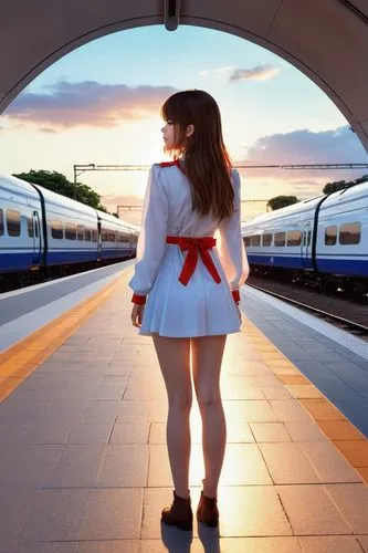 the girl at the station,eurotunnel,red and blue heart on railway,eurostar,glowing red heart on railway,eurotrain,Photography,General,Realistic