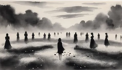 covens,mourners,ghost forest,black landscape,revenants,entities,abductees,purgatory,ground fog,nightstalkers,wanderers,schaft,baskervilles,cauldrons,watchers,the fog,dementors,sentinels,dense fog,fog,Illustration,Paper based,Paper Based 30