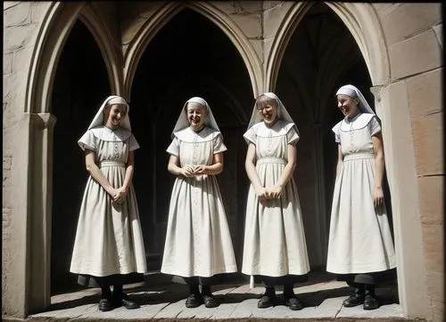 Three German nuns in a convent.,nuns,postulants,womenpriests,monjas,nunnery,nunsense,novitiate,ursulines,handmaidens,benedictines,foundresses,servites,santons,carmelites,deaconesses,salvationists,acol