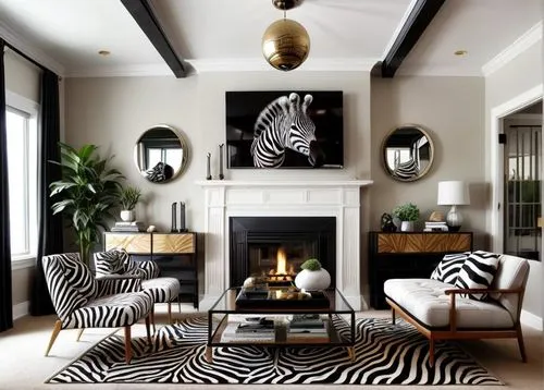 contemporary decor,modern decor,berkus,zebra pattern,geometric style,scandinavian style,interior design,interior decor,black and white pattern,interior decoration,fire place,sitting room,patterned woo