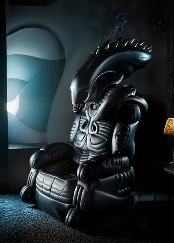 the robot is sitting in a chair looking out the window,tlaloc,littlebigplanet,giger,psychonauts,ninjago,endoskeleton