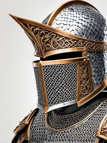 only Medieval Crusader Helmet with Chainmail Aventail, bronze, intricated details, dragon desaign, white background,knight armor,talhelm,lorica,bollandists,warden,armour,steel helmet,tarkus,armored,ja