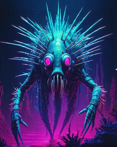 cuthulu,spines,apiarium,cnidarian,coral guardian,spiny,electro,new world porcupine,symbiotic,arthropod,urchin,spiky,krill,echidna,neon ghosts,nebula guardian,porcupine,streampunk,sundew,alien warrior,Conceptual Art,Sci-Fi,Sci-Fi 27