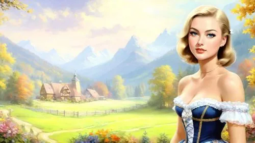 dorthy,landscape background,oktoberfest background,celtic woman,cartoon video game background,countrywoman