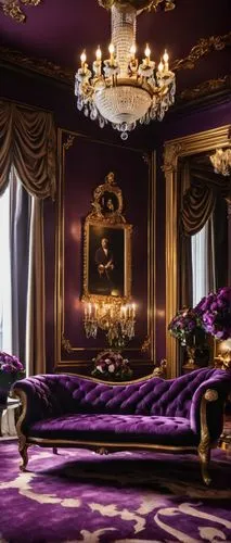 ornate room,rich purple,opulently,purple wallpaper,opulence,opulent,great room,victorian room,purple,bedchamber,four poster,bedrooms,royal interior,rococo,ritzau,luxurious,purple rizantém,boisset,baroque,purple and gold,Illustration,Retro,Retro 18