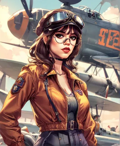 aviator,retro girl,glider pilot,pilot,fighter pilot,bomber,retro woman,retro women,helicopter pilot,game illustration,aviator sunglass,wasp,edsel corsair,hudson wasp,captain p 2-5,retro styled,cg artwork,courier,drone operator,edsel ranger