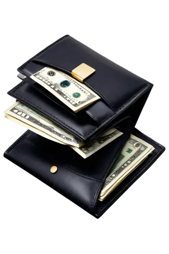 Stack of cash, hundred-dollar bills, neatly arranged, golden lighting, shallow depth of field, soft focus, 3/4 composition, luxurious atmosphere, leather wallet, open lid, spilled money, scattered aro