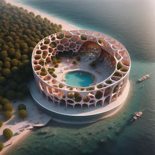 Round shape,artificial island,floating island,floating islands,artificial islands,futuristic architecture,eco hotel,island suspended,hotel barcelona city and coast,aquaculture,hotel w barcelona,larges