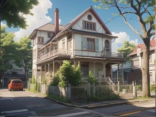 violet evergarden,apartment house,studio ghibli,wooden house,victorian house,little house,frame house,old home,wooden houses,small house,old town house,beautiful home,house painting,tsumugi kotobuki k-on,two story house,house,tenement,residential house,doll's house,beautiful buildings,Photography,General,Realistic