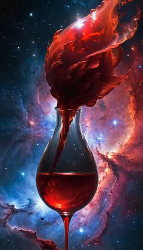 red love elixir, andromeda nebula,a painting of a glass filled with red liquid in the space,drop of wine,red wine,redwine,merlot wine,zinfandel,decanted,Conceptual Art,Fantasy,Fantasy 11