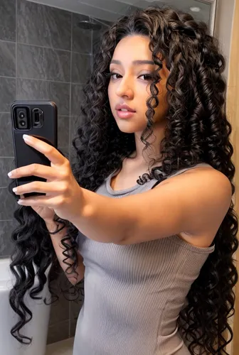 lace wig,artificial hair integrations,santana,toni,makeup mirror,curls,outside mirror,photo shoot in the bathroom,curly hair,curly,smooth hair,jasmine sky,doll looking in mirror,ash leigh,african american woman,latina,shoulder length,mirror,social,jasmine virginia