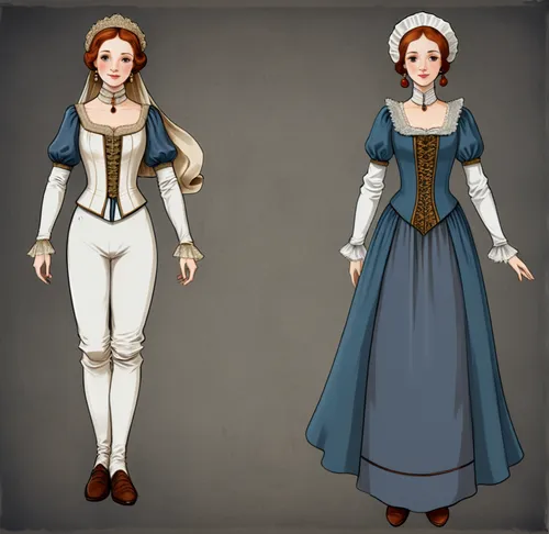 Paper doll medieval noble women in white blouse ,grey tight legging with brown boot standing with a set of elegant medieval noble dress on 4 color full color full hd,women's clothing,suit of the snow 