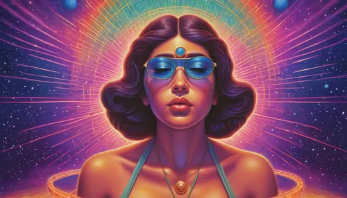 psychedelic art,third eye,astral traveler,cosmic eye,psychedelic,star mother,cosmic,astral,tantra,kundalini,aura,temples,dr. manhattan,70s,transcendence,consciousness,uv,prism,transcendental,lsd,Illustration,Retro,Retro 16