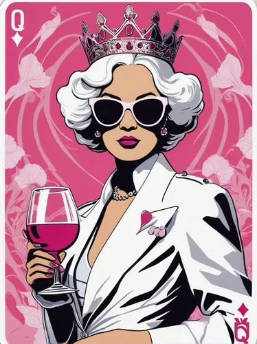 queen of hearts,pink wine,wine diamond,pink trumpet wine,wine raspberry,cruella de ville,queen s,a glass of wine,pink lady,pinkladies,valentine day's pin up,pink diamond,playing card,glass of wine,winemaker,cool pop art,pink gin,one woman only,rose wine,femme fatale,Illustration,Vector,Vector 03