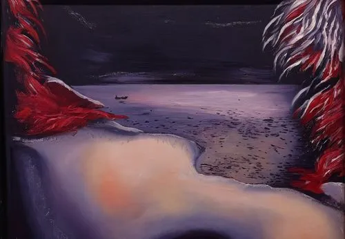 Passion Sexy Painting ,Naked Woman  Abstract Body Art Oil Painting,a painting of an orange bird sitting on top of a beach,uvi,oil on canvas,odalisque,mourning swan,sedna,ladyland,Illustration,Abstract