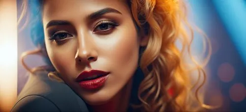 a beautiful woman posing with long blonde hair and red lips,nawal,loboda,dinah,hadise,beyonce,videophone,Photography,General,Cinematic