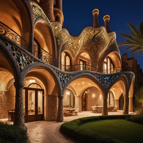 casa fuster hotel,persian architecture,iranian architecture,gaudí,alcazar of seville,riad,art nouveau design,luxury property,medieval architecture,art nouveau,alcazar,winding staircase,arches,islamic architectural,the palau de la música catalana,byzantine architecture,fairy tale castle,luxury home,souk madinat jumeirah,pointed arch,Photography,General,Natural