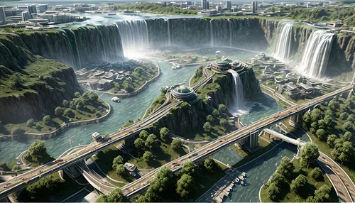 green waterfall,falls,niagara,waterfalls,wasserfall,water falls,tower fall,elphi,jet d'eau,water fall,niagara falls,victoria falls,hydroelectricity,falls of the cliff,fantasy city,waterfall,futuristic