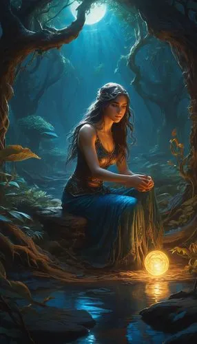 water nymph,fantasy picture,naiad,rusalka,llorona,mystical portrait of a girl,fantasy art,fantasia,woman at the well,world digital painting,fae,fantasy portrait,serene,kupala,amphitrite,orona,meditator,nereid,woman playing,enchanted,Illustration,Realistic Fantasy,Realistic Fantasy 03