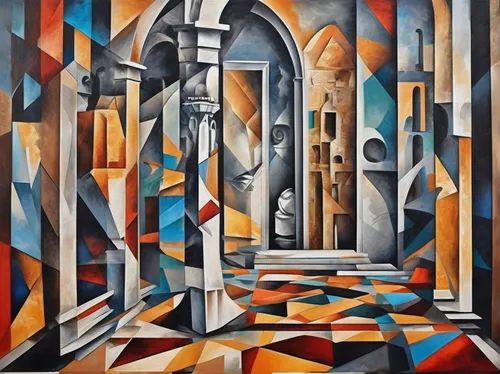 gaudí,the annunciation,art deco,picasso,cubism,david bates,art deco background,church painting,dali,sagrada familia,casablanca,braque francais,oil on canvas,art deco woman,portal,oil painting on canvas,italian painter,damascus,metropolis,original work,Art,Artistic Painting,Artistic Painting 45